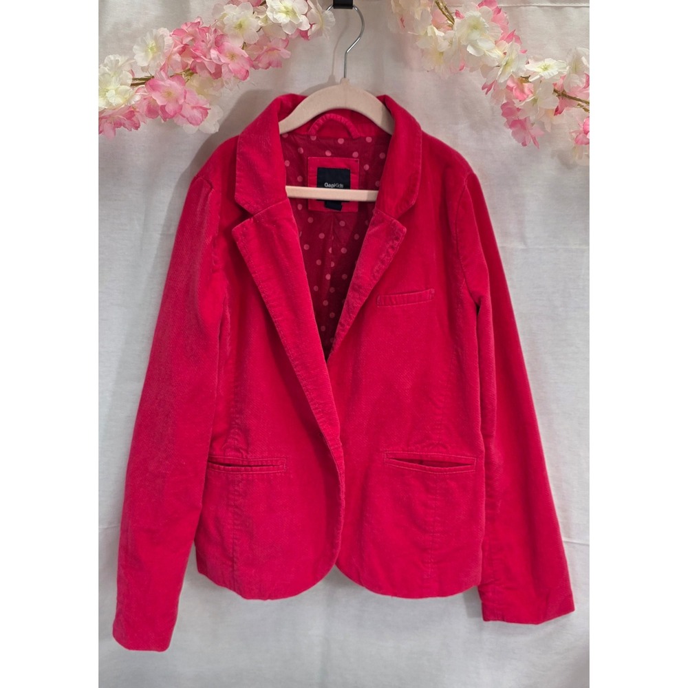 GapKids Girls Hot Pink Corduroy Blazer Jacket Polka Dot Lining Size Large 10
